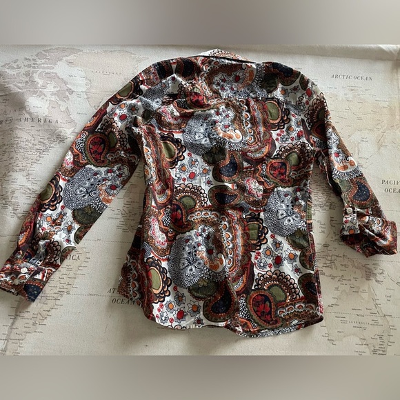 LUCKY BRAND Mod Paisley ButtonDown Shirt Roll-tab Sleeve Size Small - Picture 8 of 12